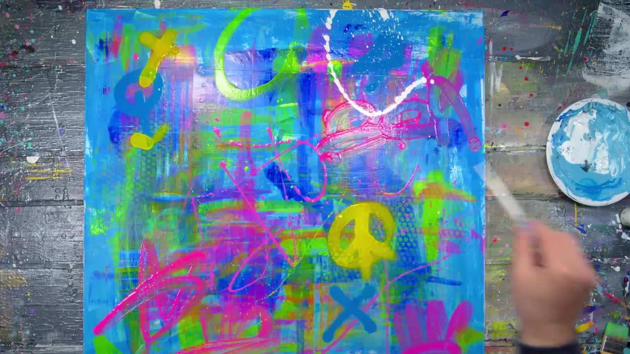 Colorful Pop Art / Abstract Painting Demo With Stencils | Peace