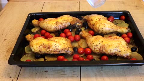 Oven Roasted Chicken with Potatoes - Mediterranean Cuisine Recipe.