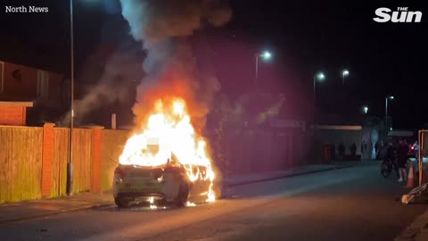 Thugs set fire to cop car and hurl rocks in Hartlepool in clashes after Southport riot