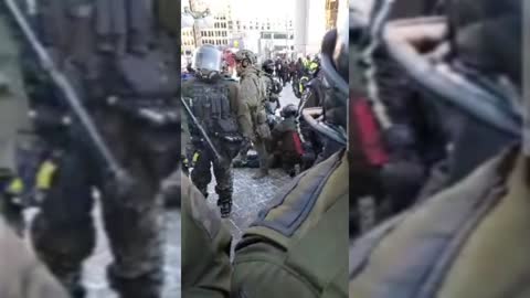 Innocent Elderly lady with a walker trampled by horses, Ottawa, Freedom convoy 2022 Feb 18