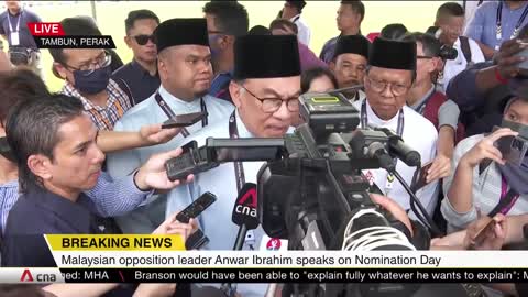 Malaysia GE15_ Opposition leader Anwar Ibrahim at nomination centre in Perak