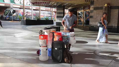 A cool drummer at the Fremont street downtown Las Vegas.