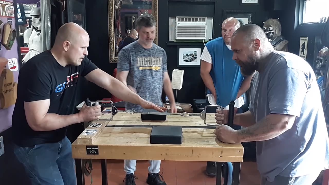 Grip contest at armwrestling practice