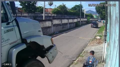 Truck Caught on Tree Nearly Lands on Man