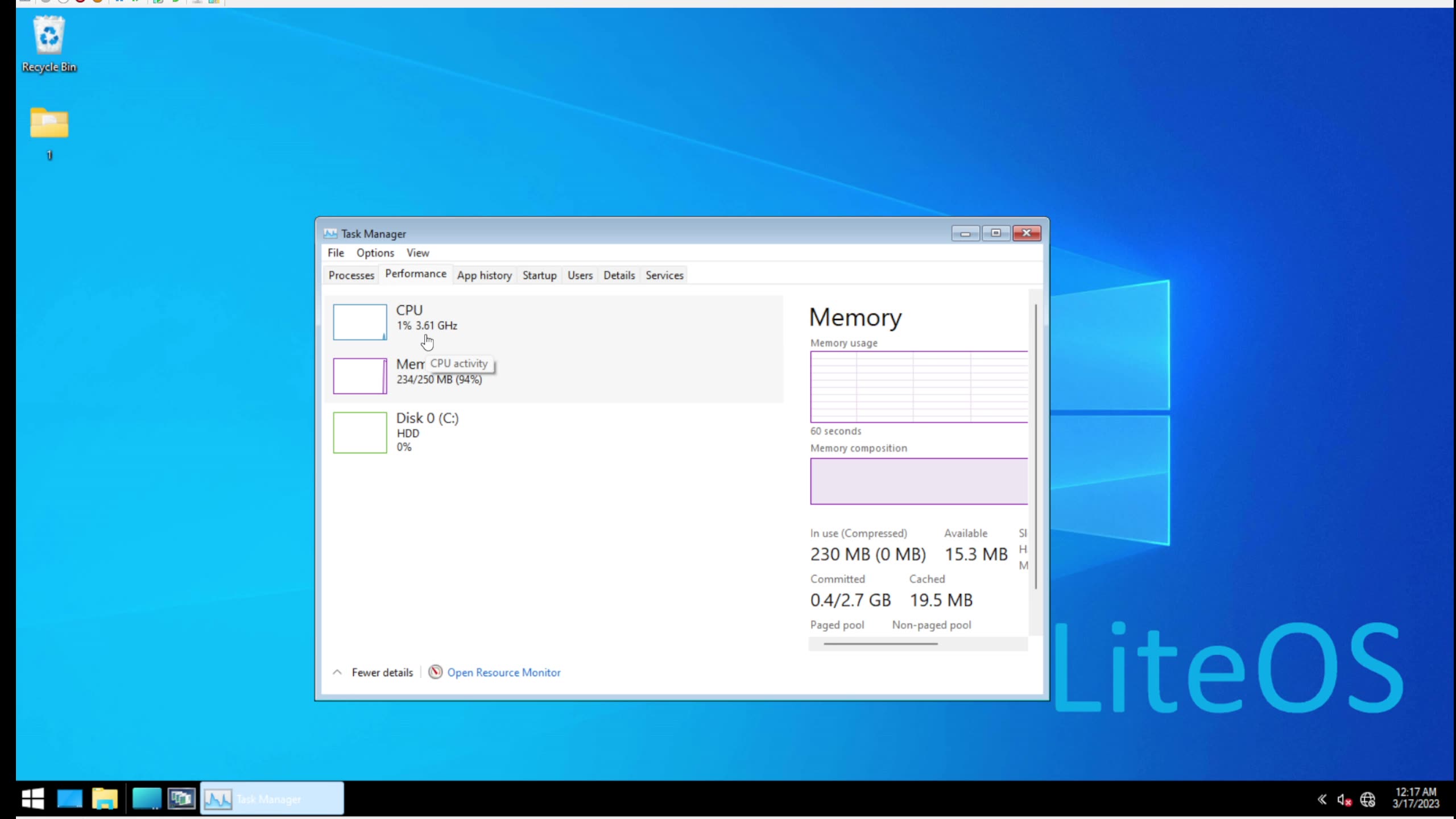 Windows 11 booting with 250mb ram