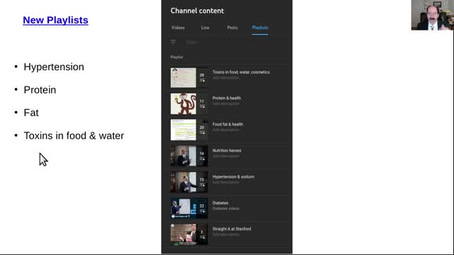 New playlists: fat, protein, hypertension, nutrition heros, toxins in food or water