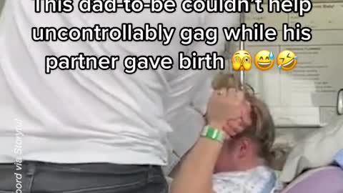 This dad-to-be couldn't help uncontrollably gag while his partner gave birth