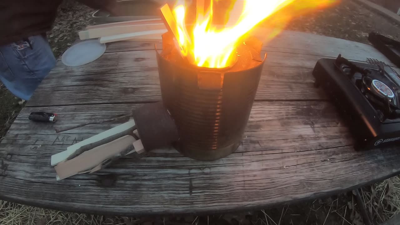 Rocket stove burgers with tots!