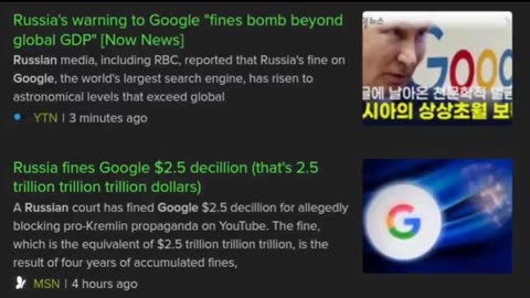 Russia 'fines Google： $20,000,000,000,000,000,000,000,000,000,000,00' for censorship