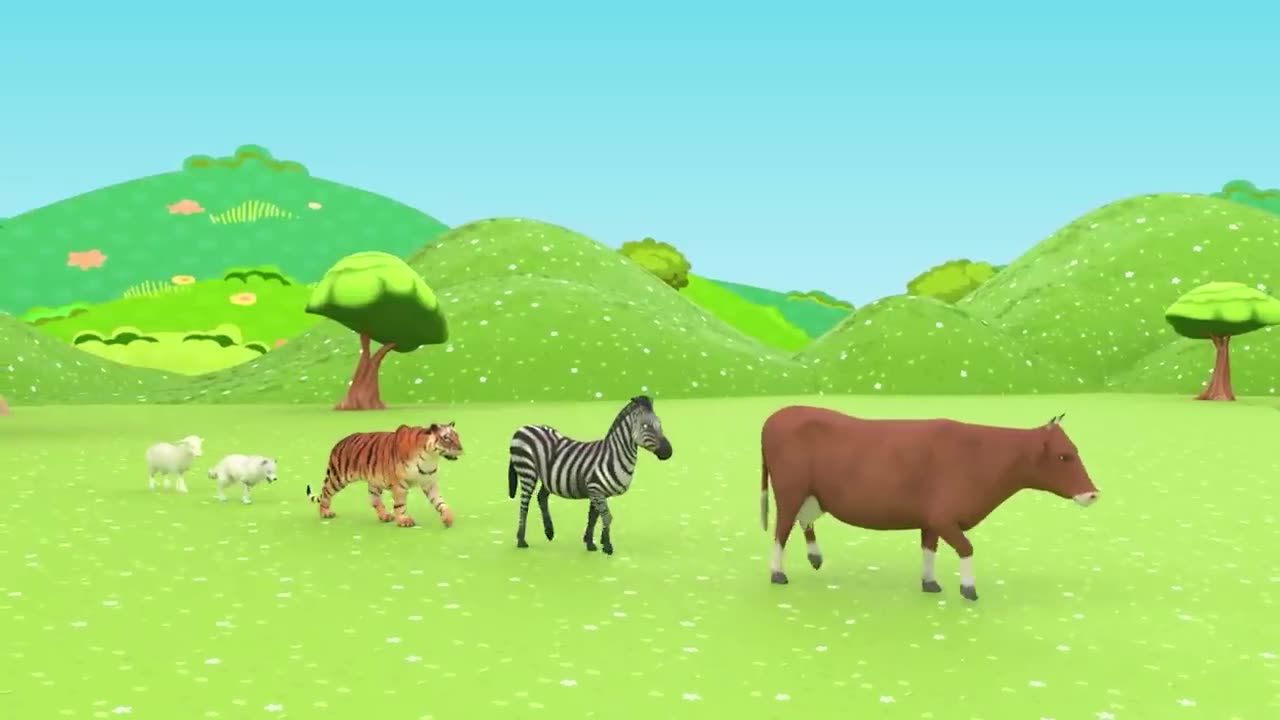 Learning animals name and their food - baby feeds cow, horse, chicken and pig / game animal