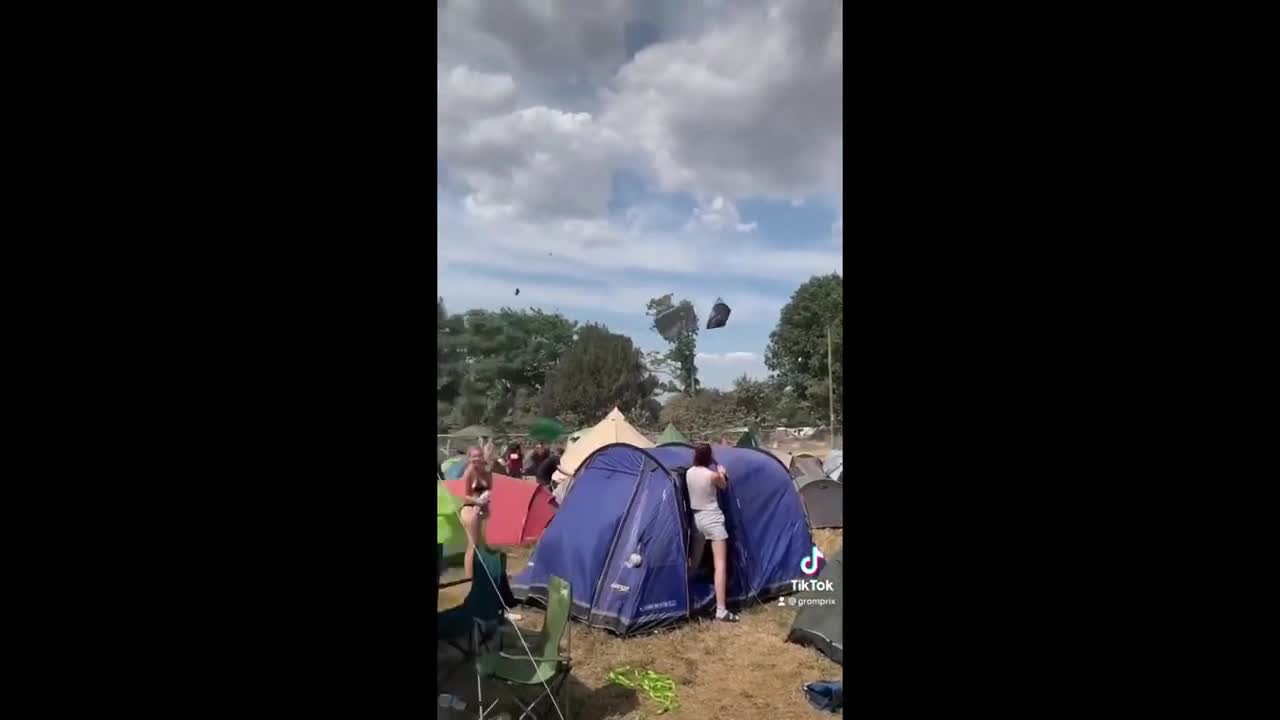 Mini tornado randomly passes through tents at Boomtown Fair