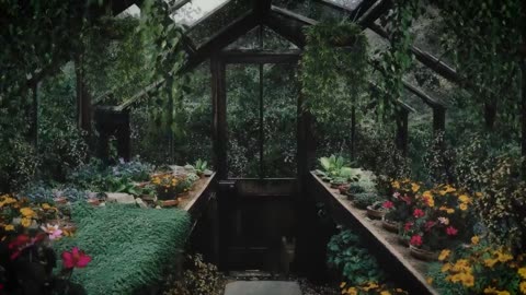 Rainy day in the Greenhouse ◈ Cottage Core Aesthetic ASMR Ambience ◈ Nature Sounds ◈ Soft Music