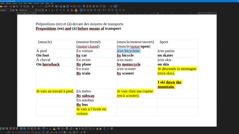 French 14 (complement) Prepositions (en) and (à) before means of transport