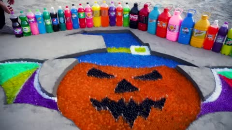 How to make Rainbow Halloween Pumpkins with Orbeez, Big Fanta,Coca Cola vs Mentos and Popular Sodas8