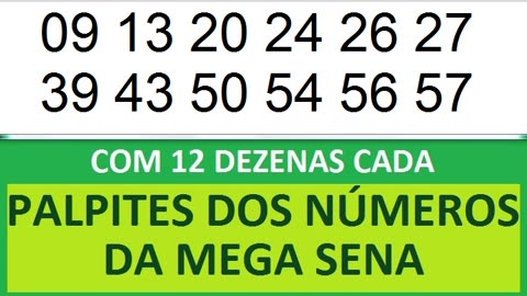 PALPITES DOS NÚMEROS DA MEGA SENA COM 12 DEZENAS ta tb tc td te tf tg th ti tj tk tl