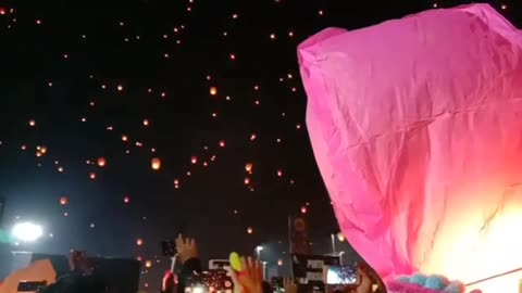 Beautiful flying lantern festival