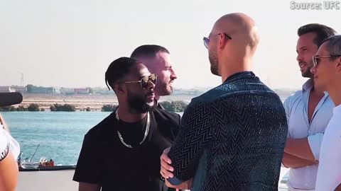 Israel Adesanya vs Alex Pereira intense face-off on top of Empire State Building