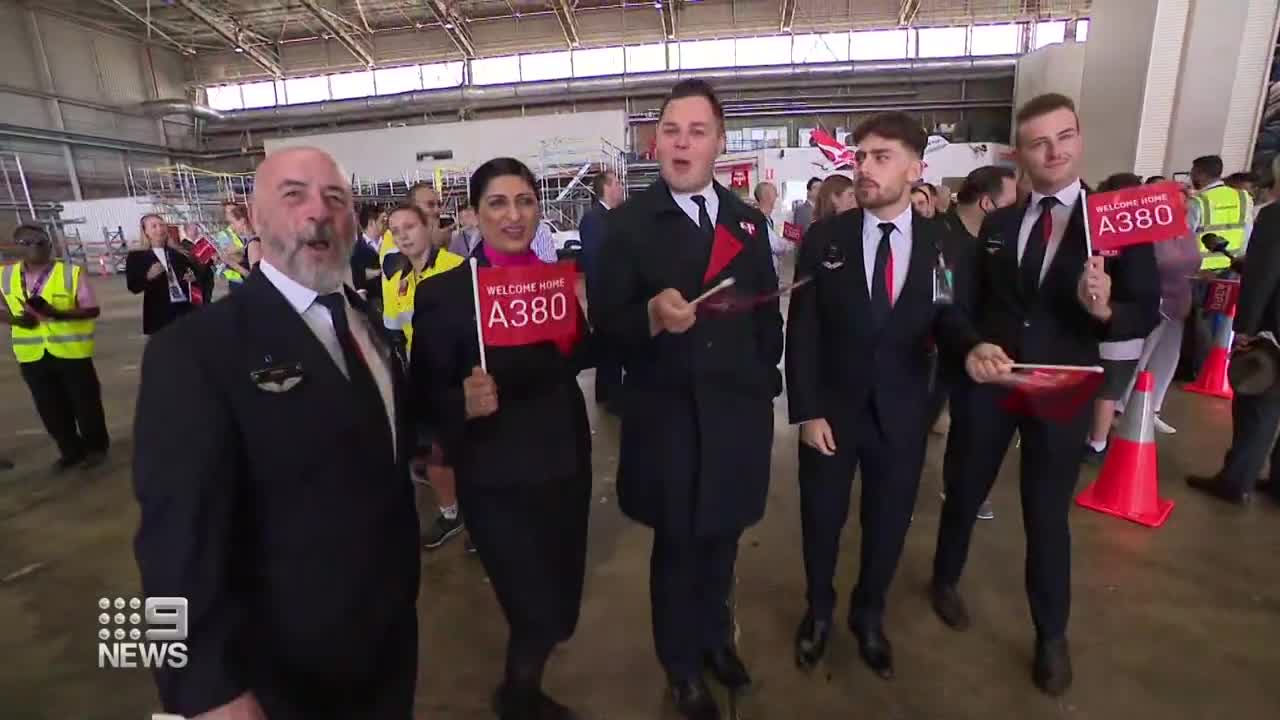 First Qantas A380 Returns & Touches Down at Sydney Airport.