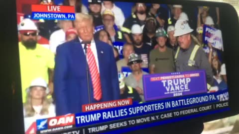 OAN trump rally supporters in battleground Pennsylvania 05:53 pm Friday 08/30/24 p