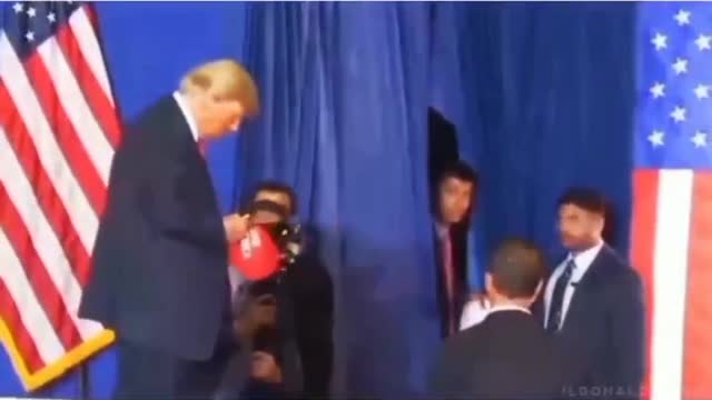 Trump Catch a Hat and Pen out of Midair