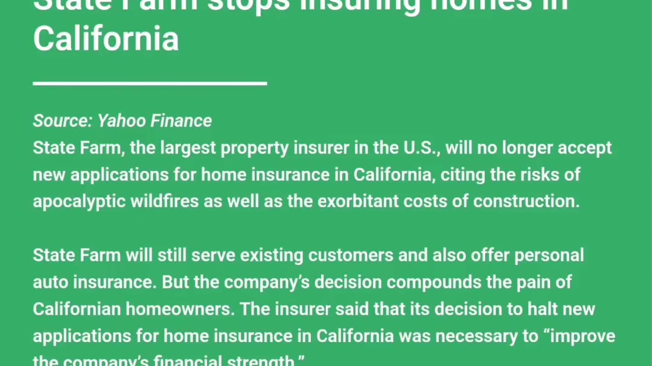 Urgent Announcement!!! State Farm Stops Insuring Properties in California. Now What???