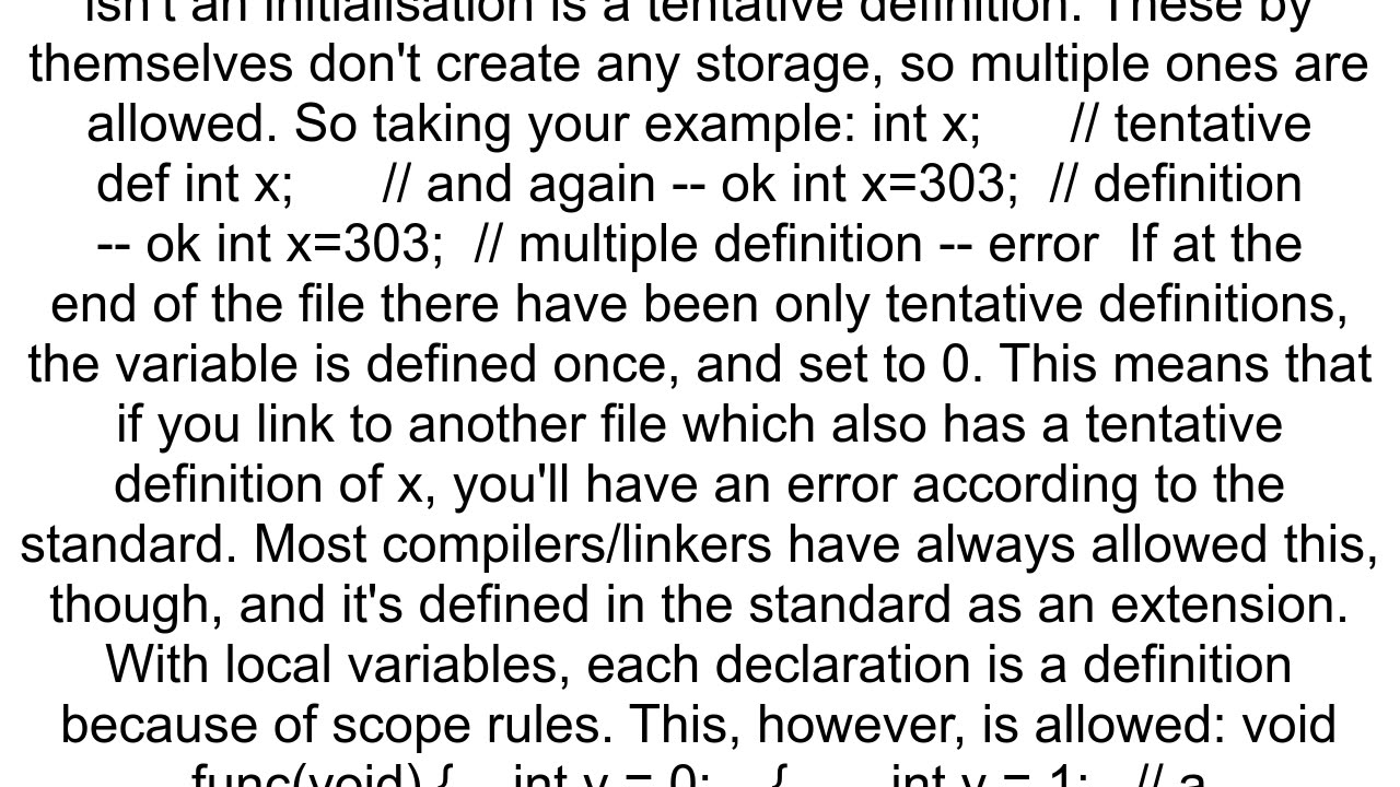 In C why are multiple declarations working fine for a global variable but not for a local variable