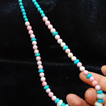 Natural turquoise and red spiny oysterwith pink Princess spiny oyster roundle beads 04