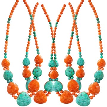 Beautiful orange Spiny oyster roundle beads with Irregular Natural turquoise pendant Perfect Gifts