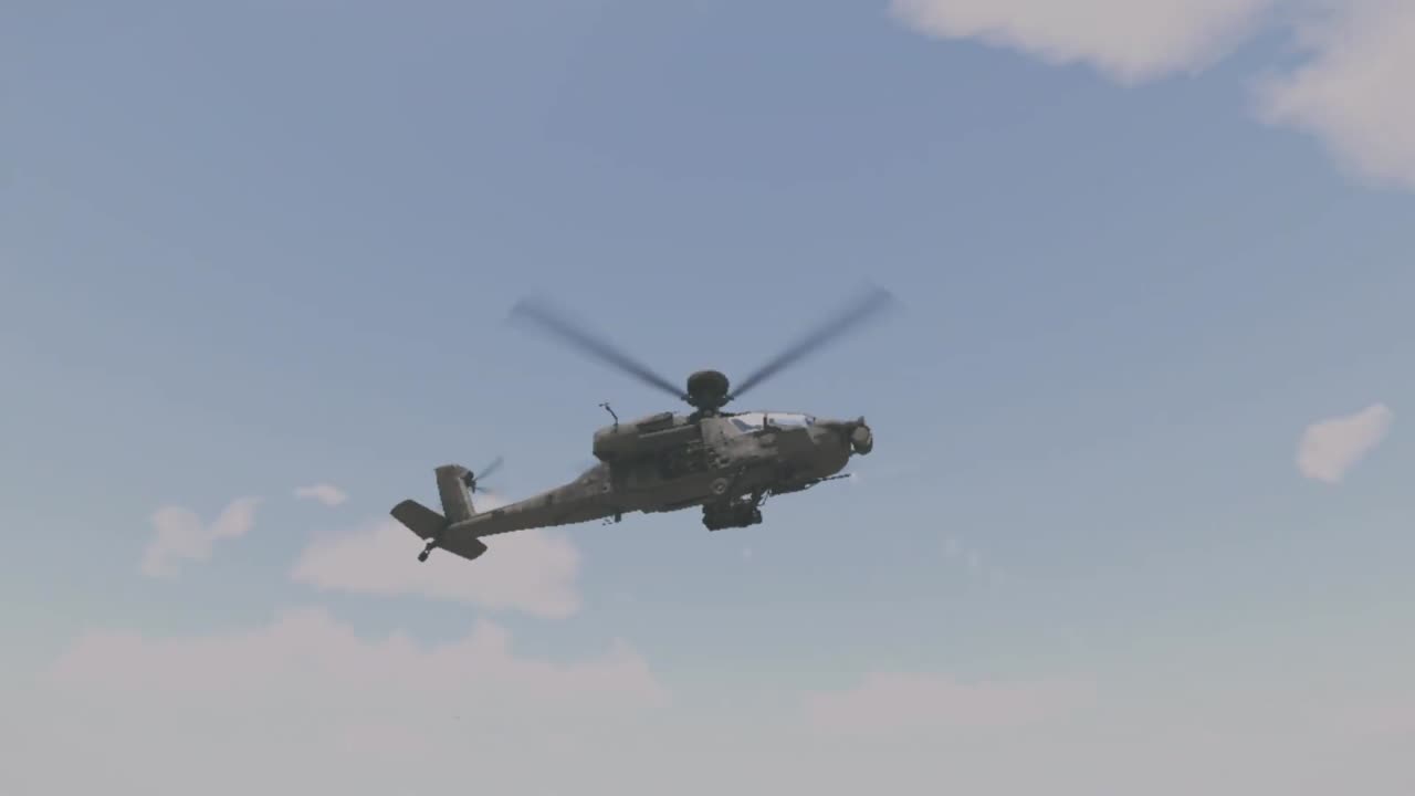 AH-64D Longbow Apache attack helicopter fires machine guns and missiles