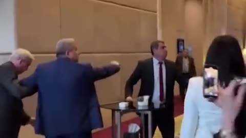 A Ukrainian delegate punched a Russian delegate after he grabbed the Ukraine flag at a summit