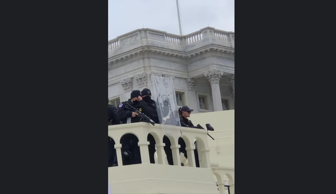 Jan. 6 Crowd Chants 'Peaceful Protest!' as Police Train Pepper Spray Guns on Them