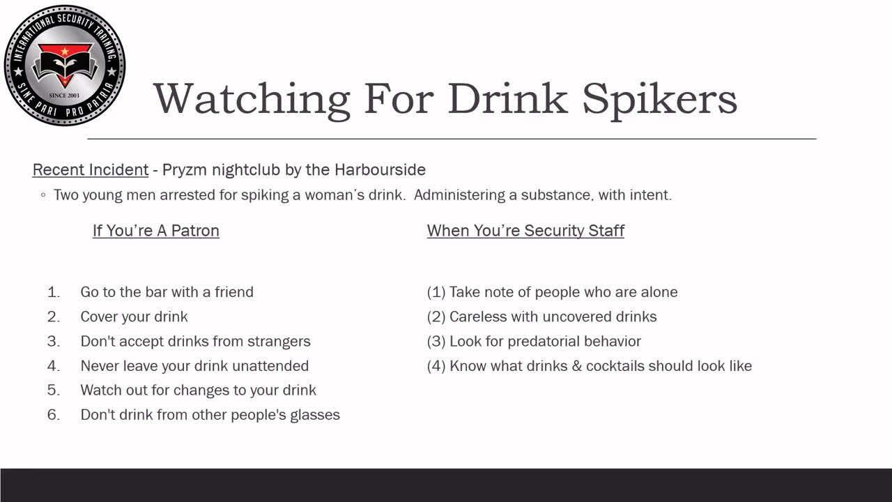 Spiked Drinks | Nightclub Security | Executive Protection | Clip 278 | Online Course