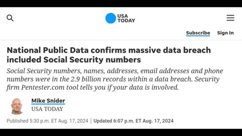 Massive SSN Data Hack on Most US Citizens - Problem, Reaction, Solution