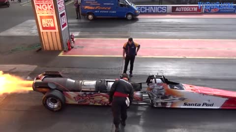 Fire Force 5 Jet Car at Santa Pod Raceway - 1/4 Mile 5.07 @ 298mph!