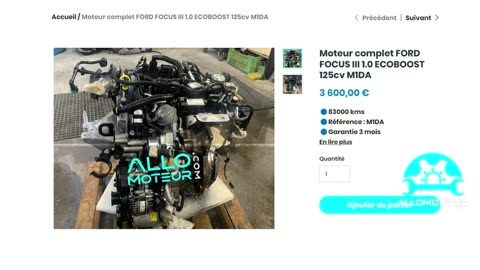 ALLOMOTEUR.COM - Moteur complet FORD FOCUS III 1.0 ECOBOOST 125cv M1DA