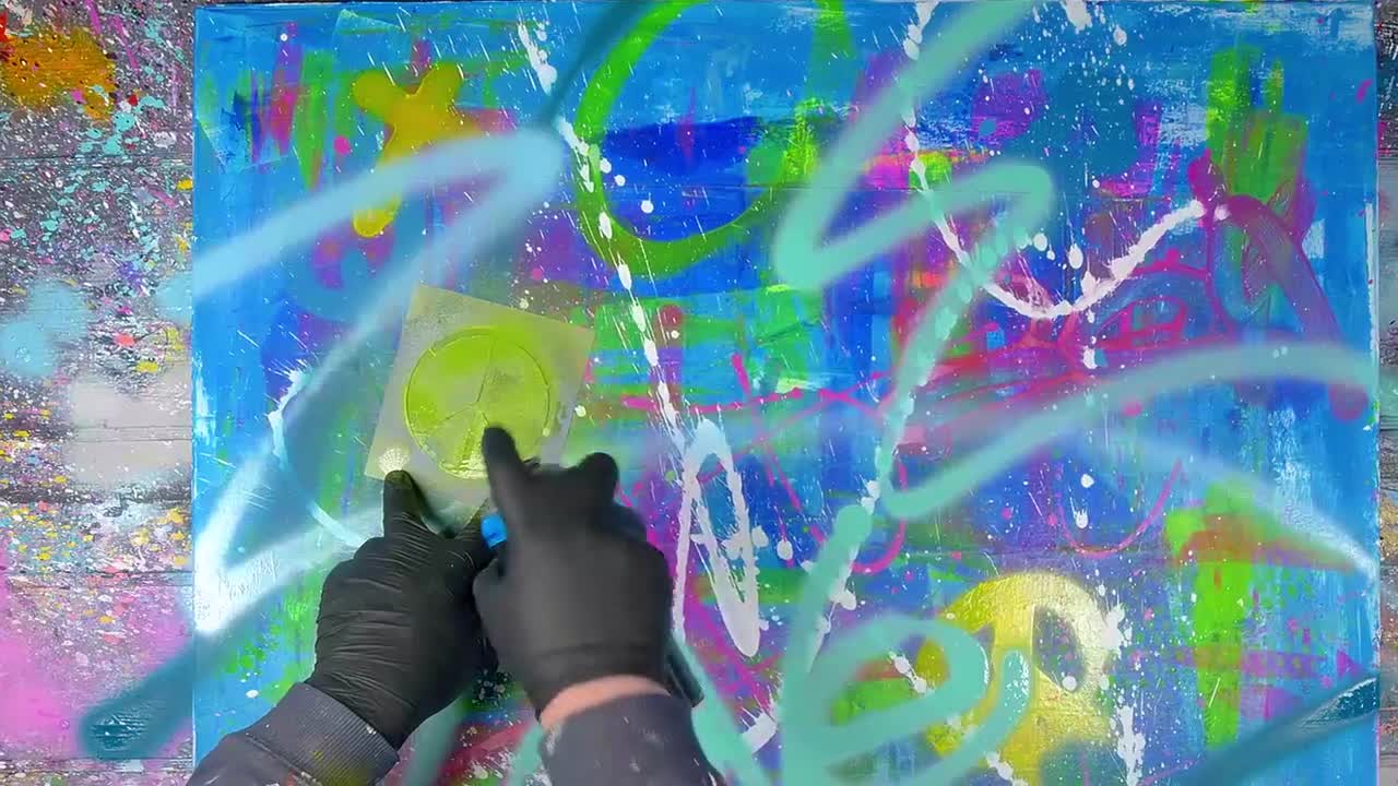 Colorful Pop Art / Abstract Painting Demo With Stencils | Peace-15