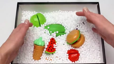 Oddly Satisfying Video _ Mixing Fruits and Vegetables in Pool Snow Box ASMR