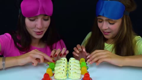 ASMR Candy Race with Closed Eyes (Gummy Eyeballs, Jelly Straws, Peeps Marshmallow)