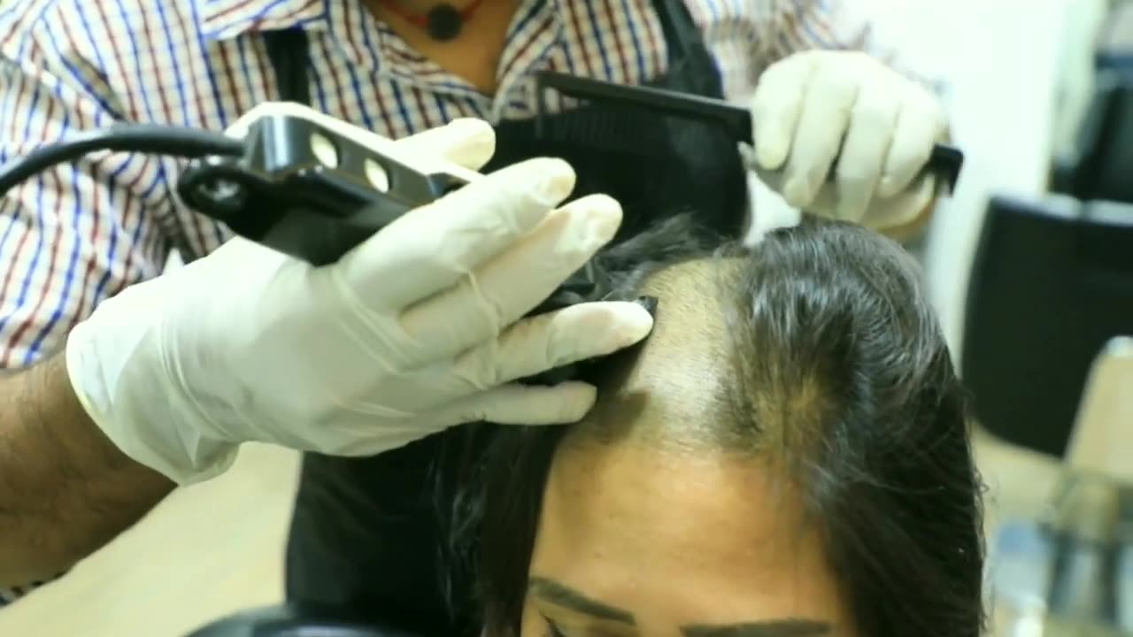 Young Gorgeous Girl Headshave in Salon for Hair Donation