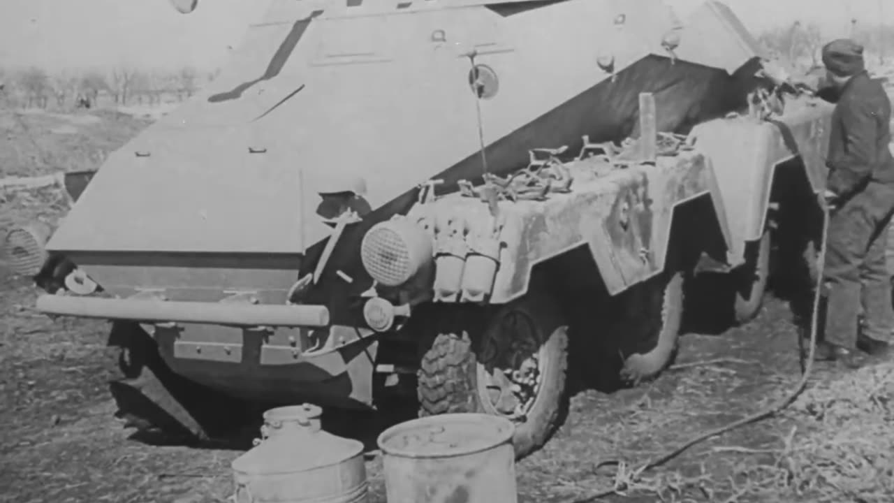 German armored vehicles repaired and refurbished at a field repair shop on the Eastern Front in 1943