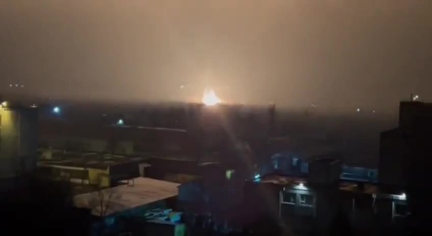 Two large explosions can be seen in Luhansk, eastern Ukraine.