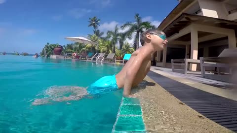 Hotel Pool Jumps Fun - Seychelles Holidays