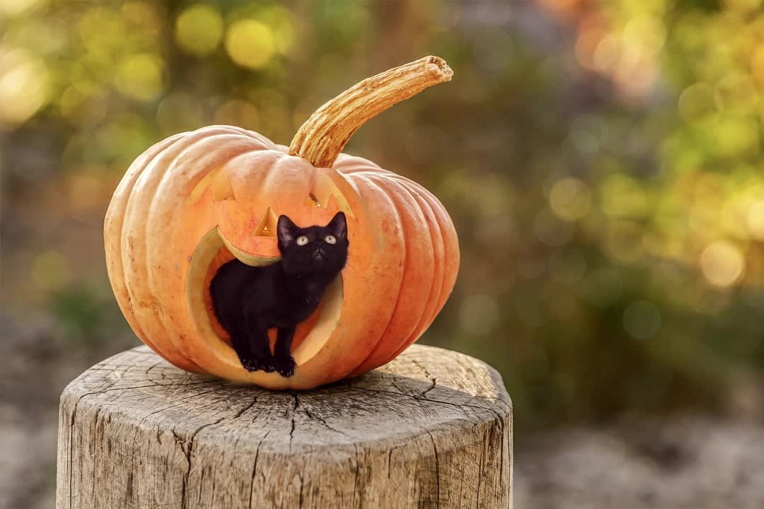 Kitten + pumpkin