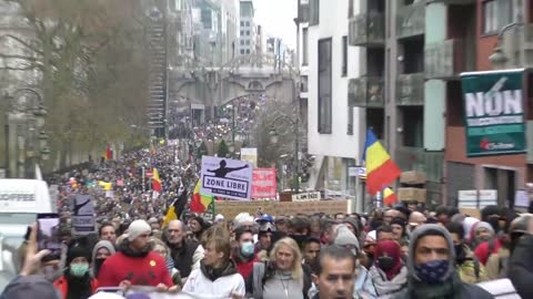 Thousands of people protest covid-tyranny in Brussels, Belgium.