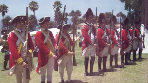 Drilling British Soldiers at Fort MacArthur Living History Event