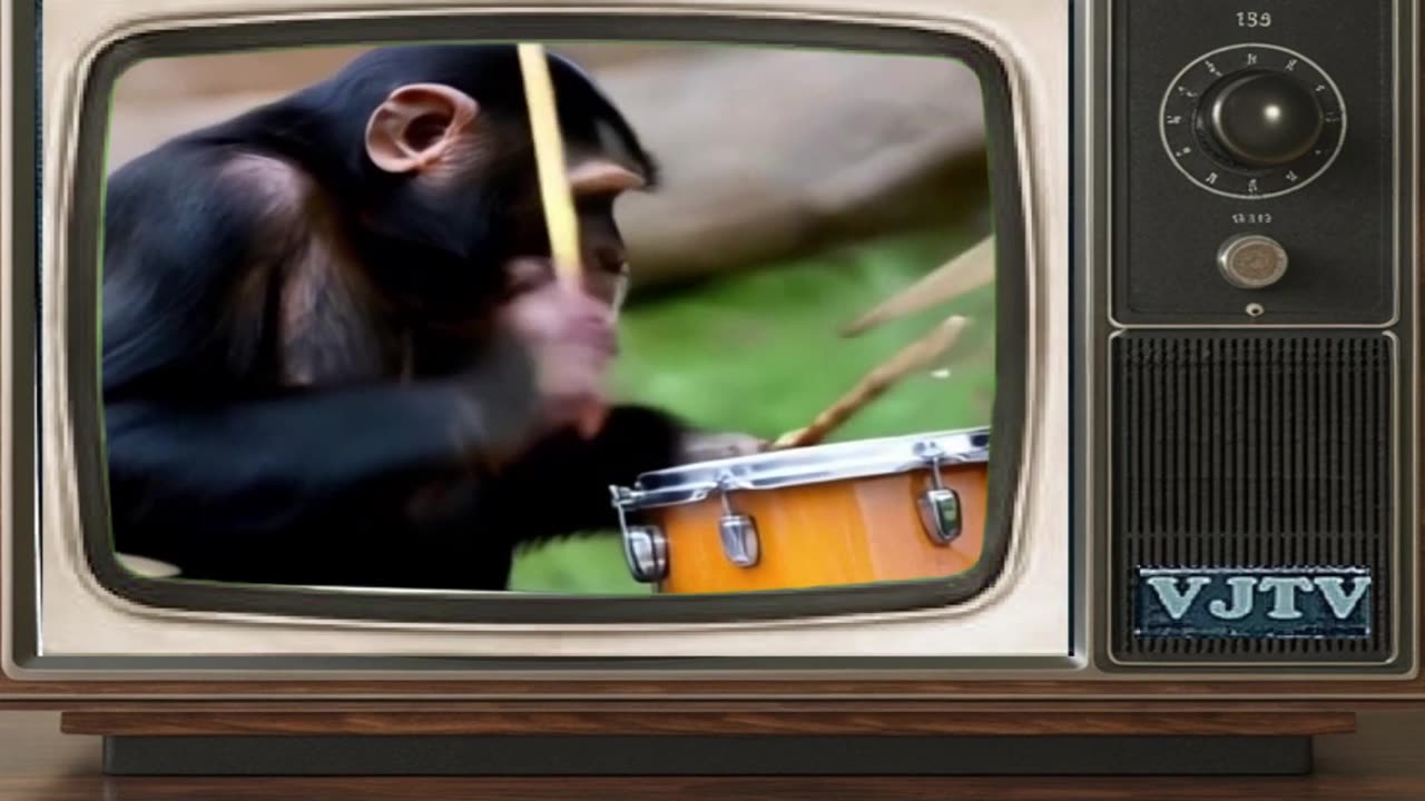 CHIMPANZEE PLAYING DRUMS