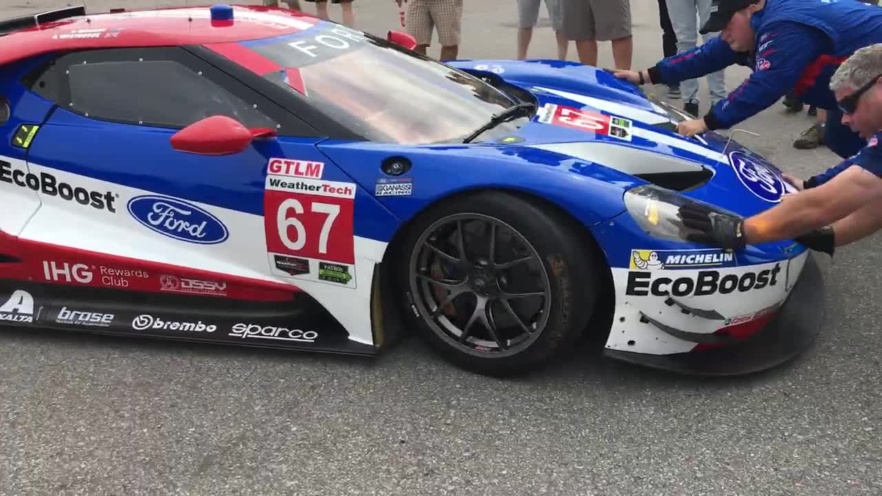 Ford GT start up and push back from pit. IMSA Mosport 2017