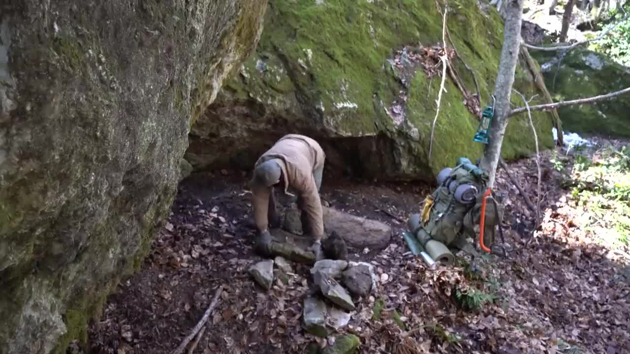 Four excavated shelter.Building underground bunker.Eart