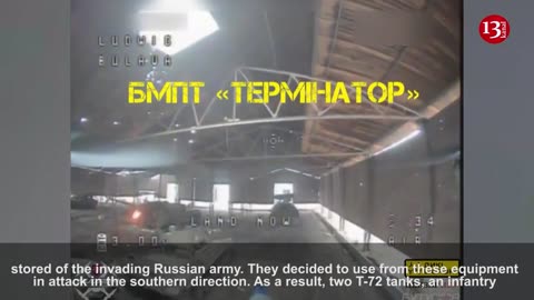 Ukrainian kamikaze drones attacked a hangar where Russian tanks and combat vehicles were stored