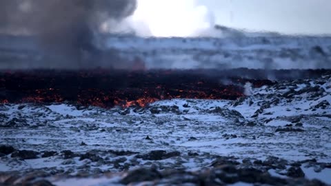 Lava flows over road near Iceland's Blue Lagoon